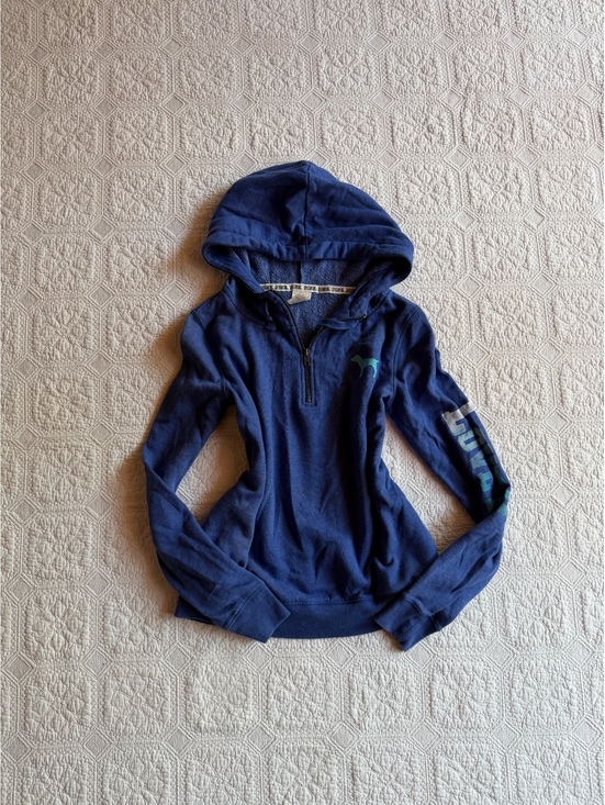 PINK Victoria's Secret Tops - Victoria's Secret PINK Navy Blue-Zip up Hoodie Sweatshirt Size XS